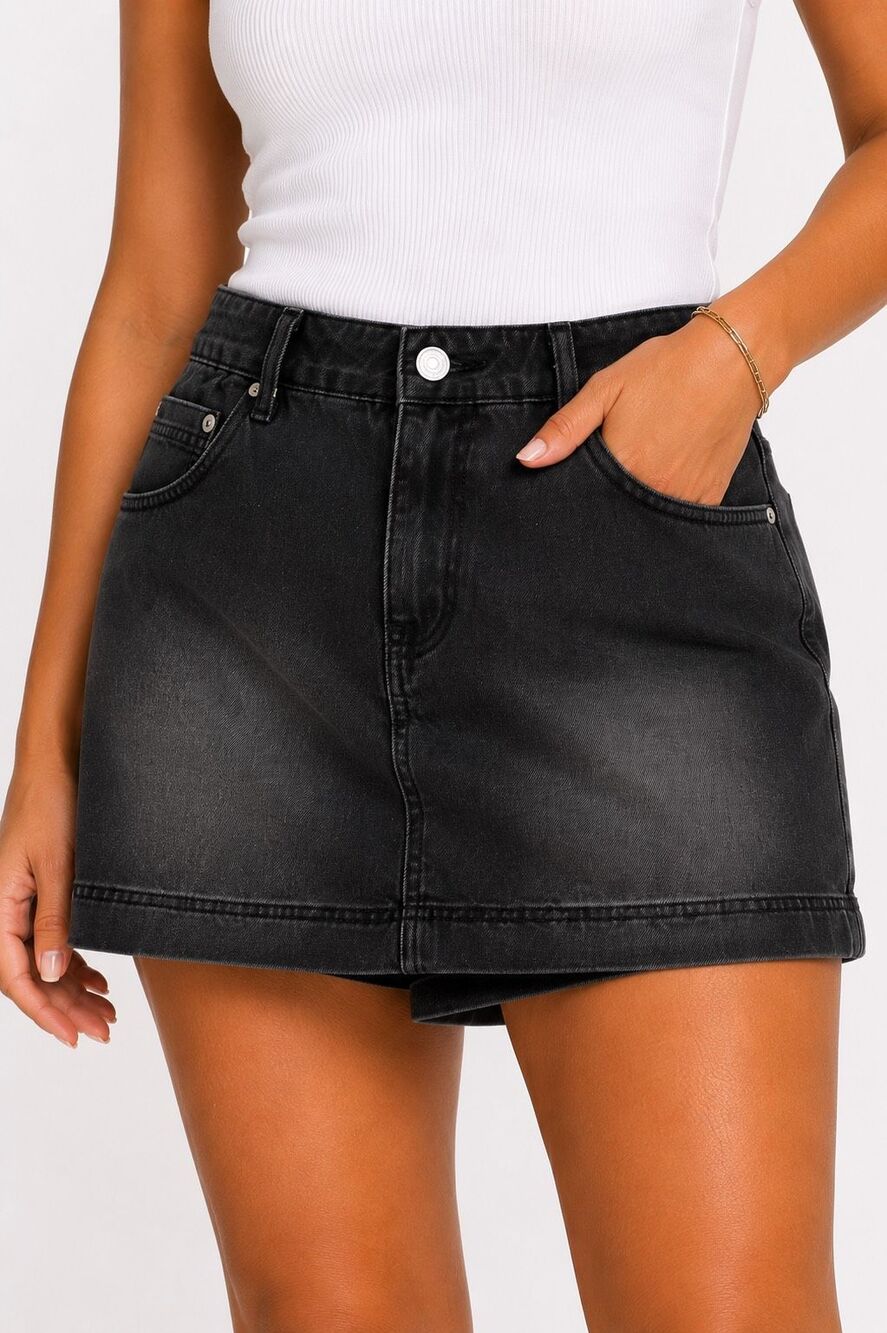 Refuge Black Denim Mini Skort XL NWT High Rise Cotton Blend